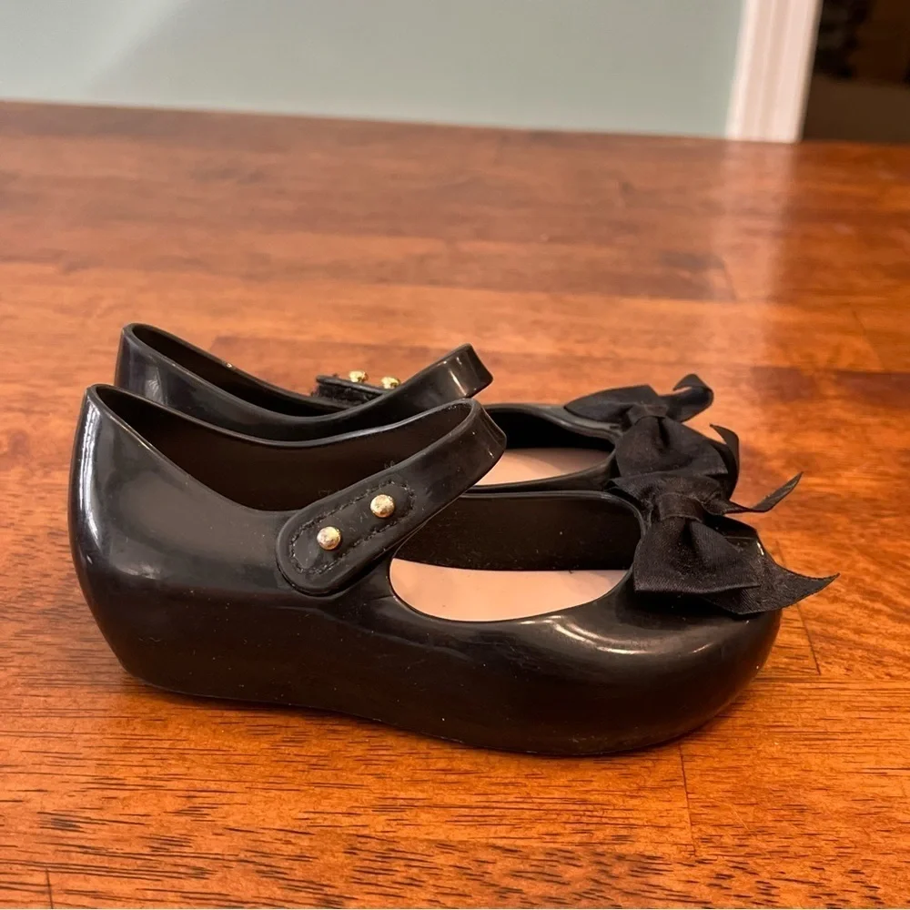 Mini Melissa girls black bow mary Jane flats size 7